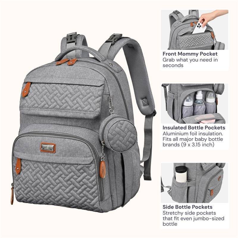 BABBLEROO - TRAVEL BACKPACK WITH CHANGING PAD, LIGHT GRAY