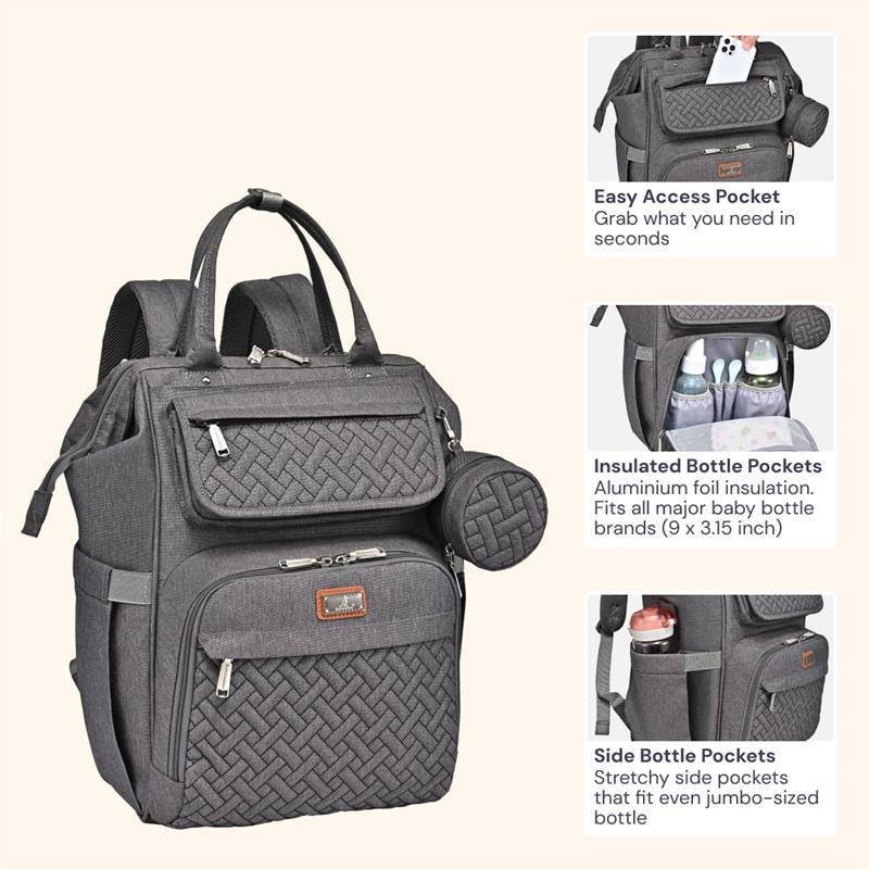 BABBLEROO - DIAPER BAG BACKPACK BAG FOR MOMS DADS (DARK GRAY)