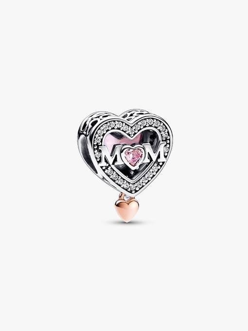 Two-tone Openwork Mom & Heart Charm