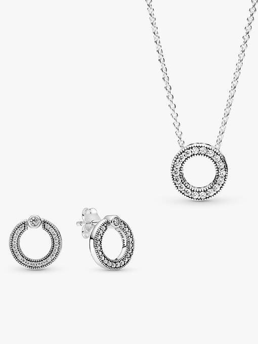 Pavé and Logo Circle Necklace and Earring Set