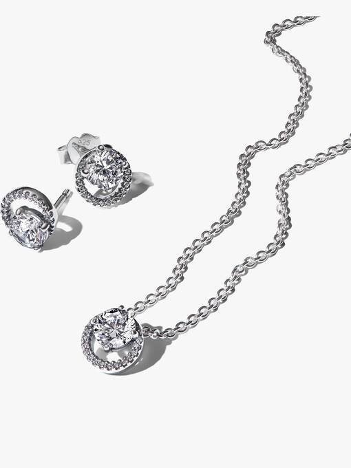 Sparkling Round Halo Necklace and Earring Set