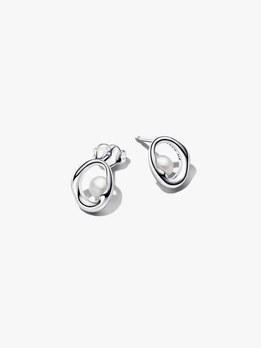 Organically Shaped Oval & Treated Freshwater Cultured Pearl Stud Earrings