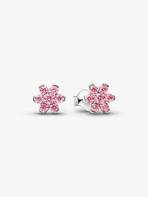Sparkling Pink Flower Stud Earrings