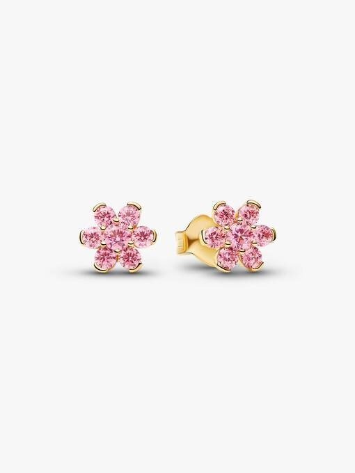 Sparkling Pink Flower Stud Earrings
