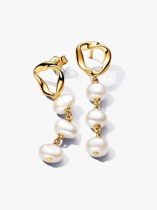 Organically Shaped Circle & Baroque Treated Freshwater Cultured Pearls Drop Earrings