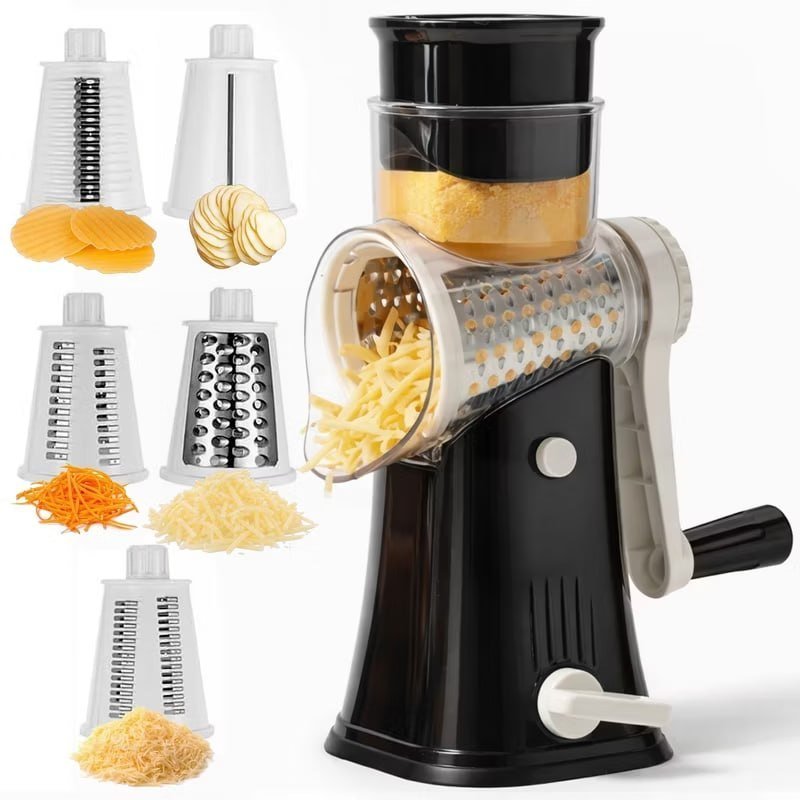 Rotary Cheese Grater with Handle, Manual Cheese Shredder Strong Suction Base. Kitchen Mandoline Vegetable Slicer. Grater for Fruit, Vegetables, Nuts