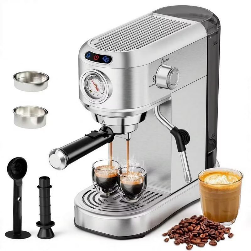 ToLife Espresso Machine, Compact Stainless Steel Maker with Milk Frother & 34oz Removable Tank for Home Latte & Cappuccino