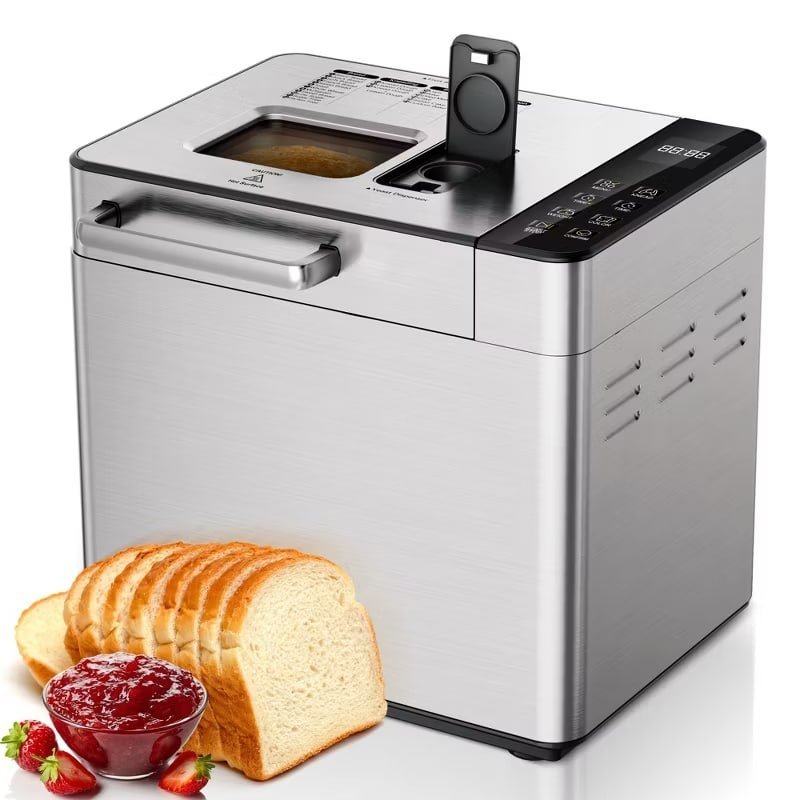 Simzlife 25 in 1 Bread Maker, 3 Loaf Sizes, Preprogrammed Menu, Delay Timer, Digital Control, Stainless Steel, Compact Machine, for Beginner, Silver