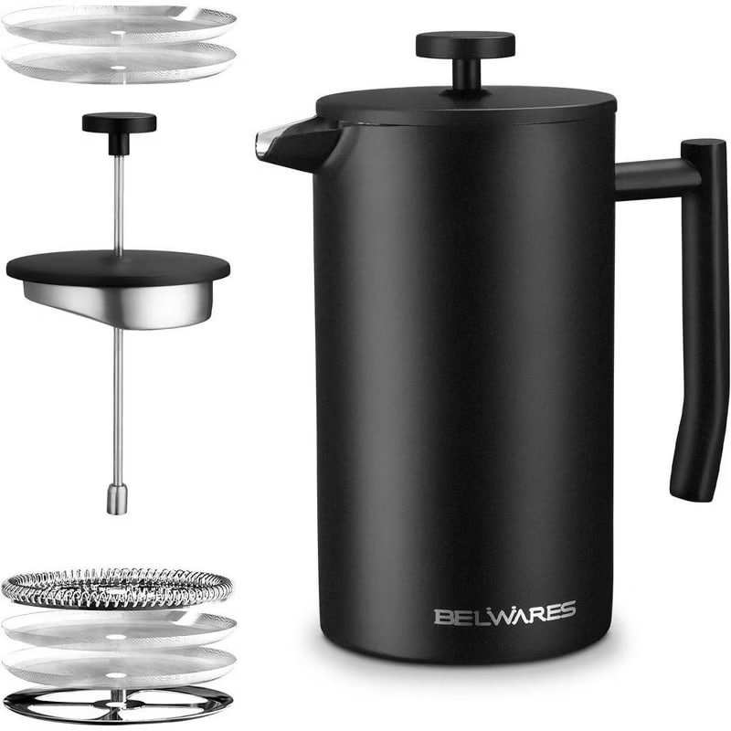 Belwares French Press Coffee Maker | Stainless Steel 304 | Double Wall | 4 Level Filtration System