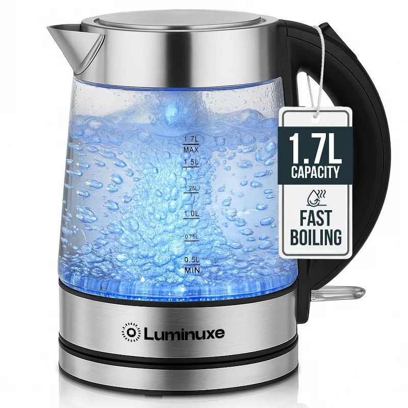Luminuxe 1.7L Electric Kettle, Speed-Boil Glass Electric Water Boiler & Warmer Tea Heater, Auto Shut-Off Cool Touch Handle - Upgraded Version