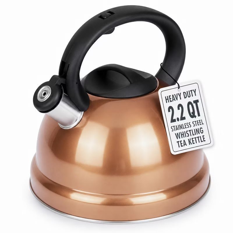 Luminuxe Whistling Tea Kettle, 2.2qt Stainless Steel Stove Top Kettle with Cool-Touch Handle, Durable, Fast Boil Tea Pot for Gas or Electric Stove