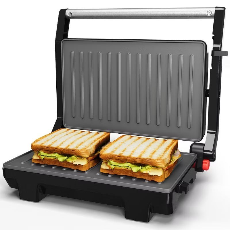 Heynemo Panini Press Sandwich Maker: Electric Panini Press Grill with Locking Lid, Indoor Panini Maker with Nonstick Plates Double-sided Grill