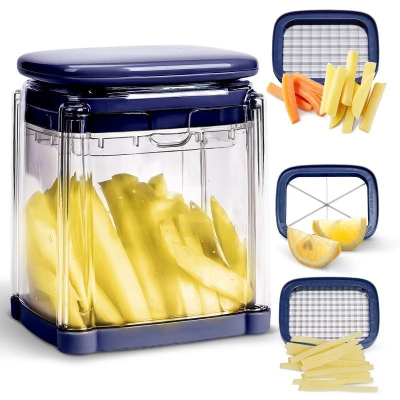Cheer Collection Vegetable Chop Box with 3 Blades, Durable Navy Blue Cutter