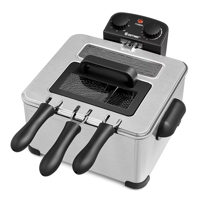 Costway Electric Deep Fryer 5.3 QT/21-Cup Stainless Steel 1700W with Triple Basket Silver