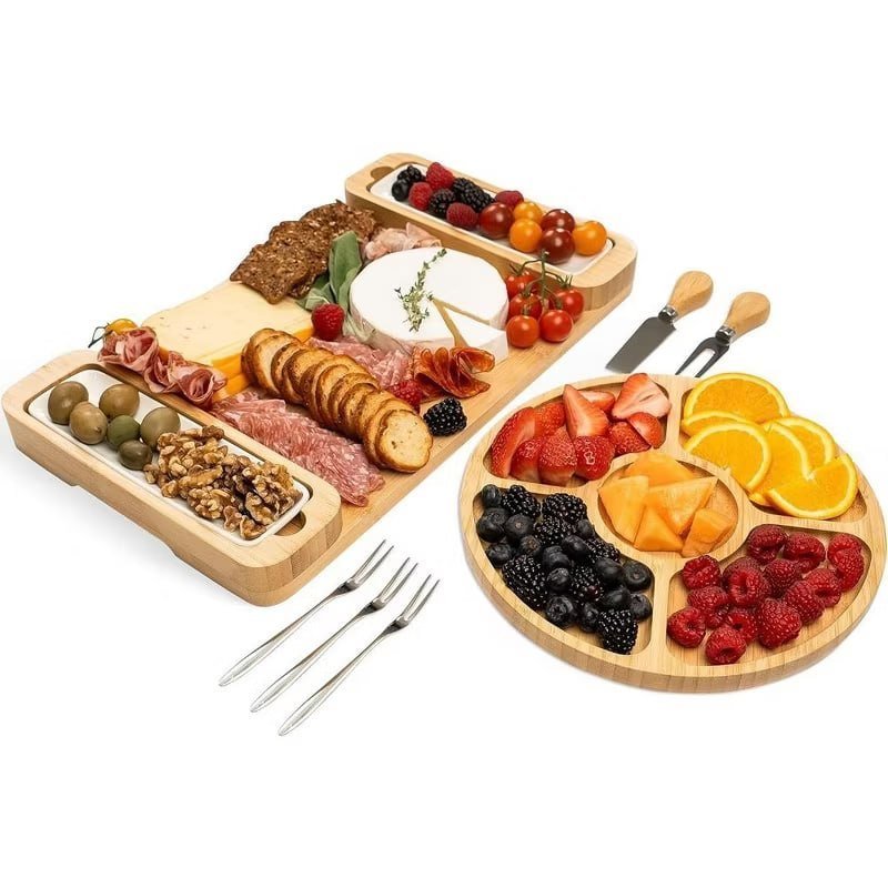 Bamboo Charcuterie Board Set with Utensil Drawer, Large Cheese Board and Serving Tray for Appetizers, Meats, Fruits, Crackers, and Entertaining