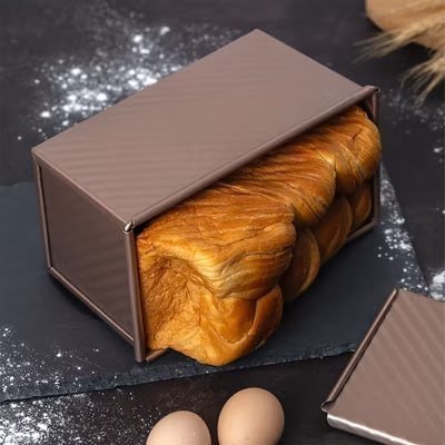 Alilang Nonstick Pullman Loaf Pan with Lid Rectangular Bread Baking Mold for Sandwich Bread - Brown