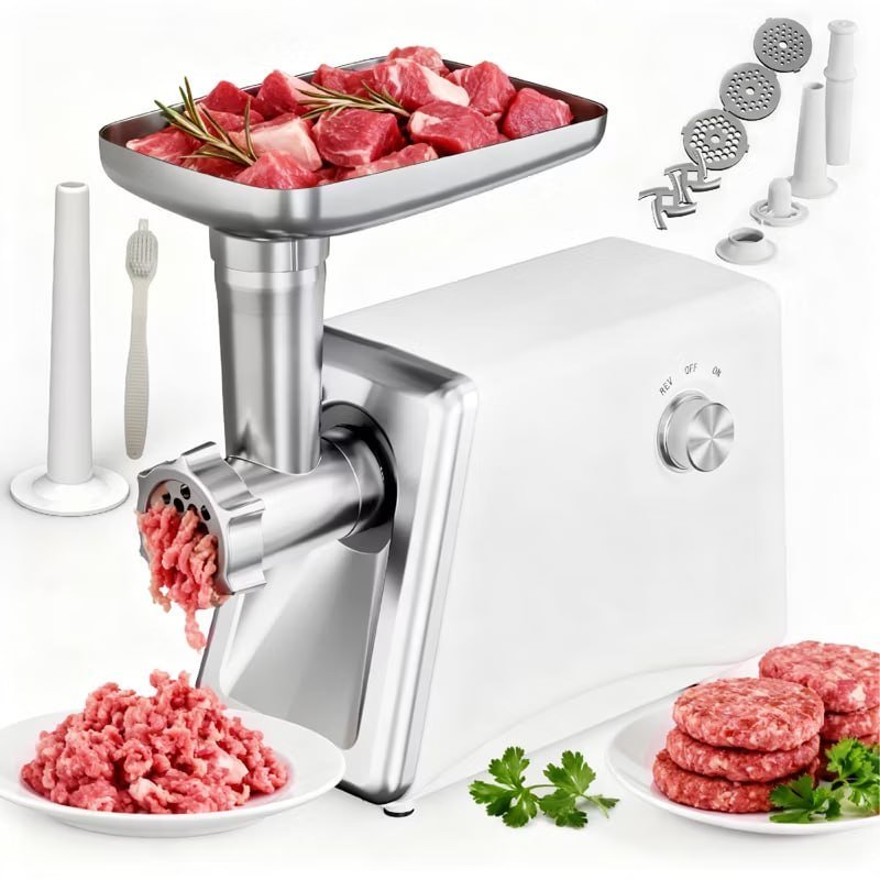 Electric Meat Grinder & Stainless Steel Sausage Stuffer for Home Use, Multiple Plates & Kubbe Kit, Heavy Duty Kitchen Food Processing