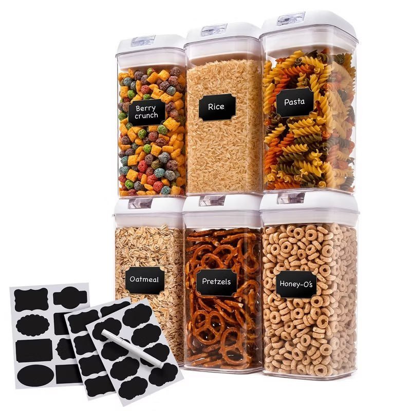 Cheer Collection Set of 6 42oz Airtight Food Storage Containers (White)
