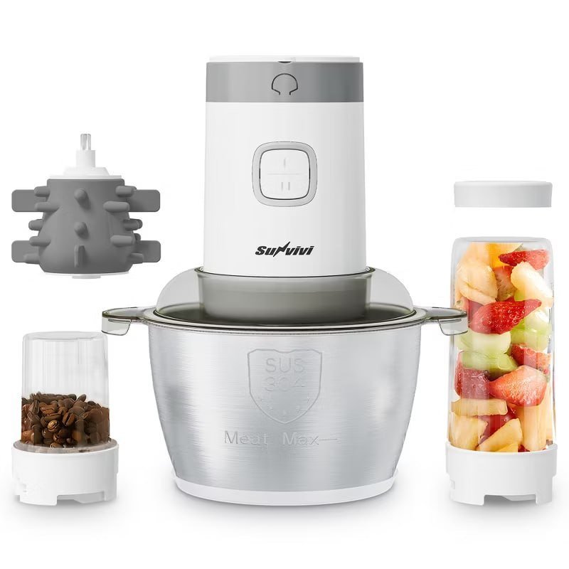 Heynemo 4-IN-1 Food Processor: Electric Chopper for Meat Grinder, Vegetable Chopper, Juicer, Garlic Peeler & Coffee Grinder, Portable Blender, White