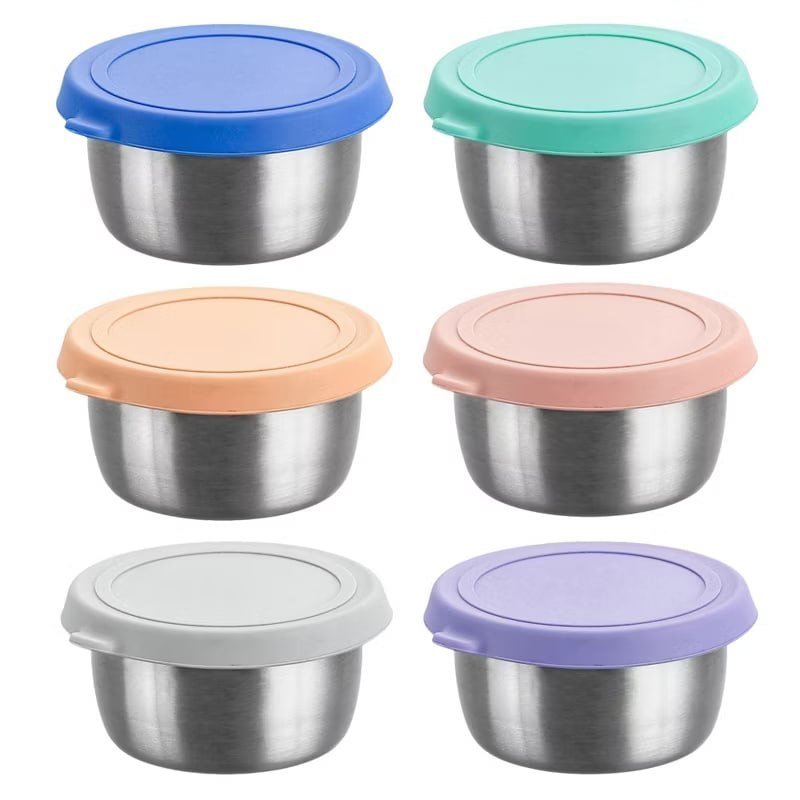 Alilang Food Storage Container Set with Stainless Steel Bowls and Silicone Lids Reusable Snack Prep Containers - Many Colors