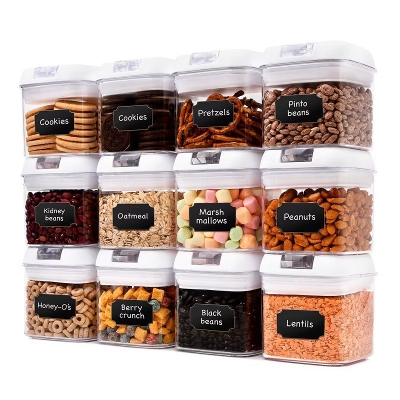 Cheer Collection Set of 12 One Size Airtight Food Storage Containers (White)