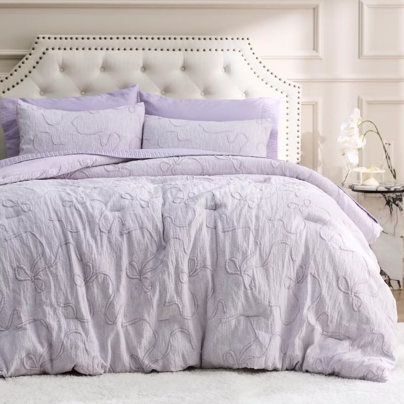 Bedsure Lavender Comforter Set Queen, GentleSoft™ 3 Pieces Breathable Bow Comforter Set Women Girls with 2 Pillow Shams, Cute Queen Bedding Sets Room