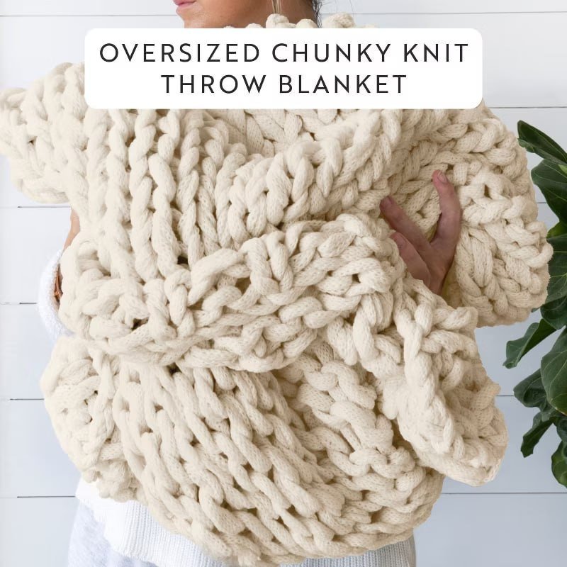 Chunky Knit Throw Blanket Braided, Soft & Cozy - Becky Cameron, Stone, Throw