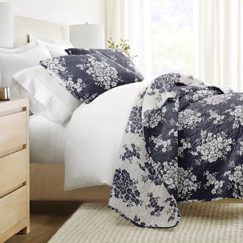 Ultra-Soft Microfiber Quilt Set – Bedding in Distressed Bouquet Design by Becky Cameron, Distressed Bouquet Taupe, Full/Queen