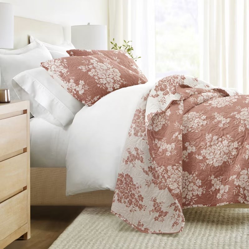 Ultra-Soft Microfiber Quilt Set – Bedding in Distressed Bouquet Design by Becky Cameron, Distressed Bouquet Taupe, Full/Queen