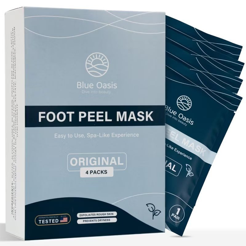 Blue Oasis Foot Peeling Mask - Exfoliating Foot Mask for Dry Cracked Feet, Avocado Cracked Heel Treatment, Moisturizing Foot Peel Mask, Luxury Foot