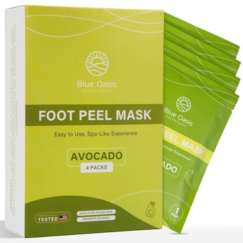 Blue Oasis Foot Peeling Mask - Exfoliating Foot Mask for Dry Cracked Feet, Avocado Cracked Heel Treatment, Moisturizing Foot Peel Mask, Luxury Foot