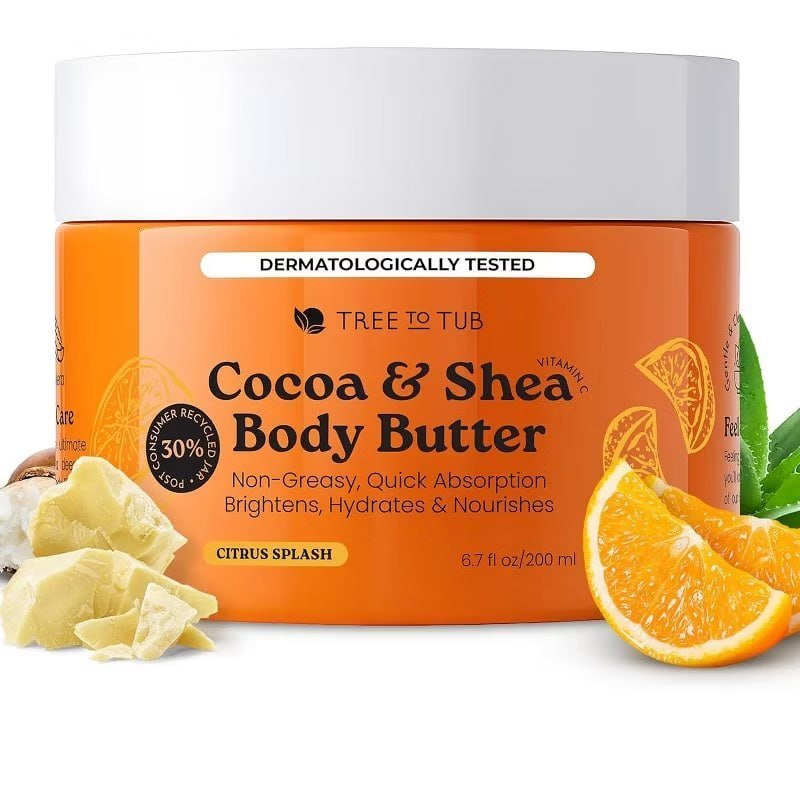Tree To Tub Shea Body Butter for Dry, Extremely Dry, Sensitive Skin - Moisturizing Body Cream for Women & Men, Hydrating Body Lotion Moisturizer