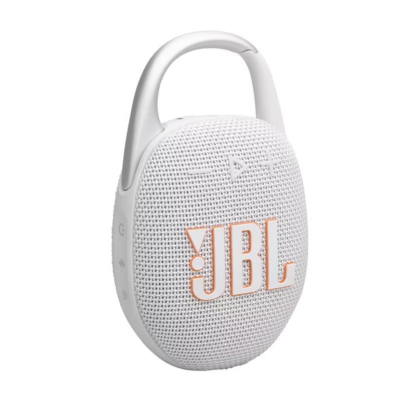JBL Clip 5 Portable Bluetooth Waterproof Speaker - White: USB-C, Wireless, Rechargeable Battery