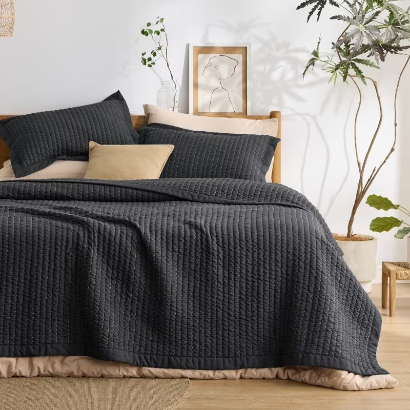 Bedsure Rice Grain Quilt Set King - Super Soft Microfiber Bedspread with 2 Pillow Shams, Iceberg Green king size