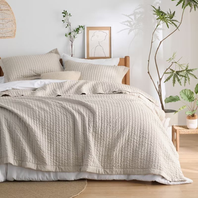 Bedsure Rice Grain Quilt Set King - Super Soft Microfiber Bedspread with 2 Pillow Shams, Light Beige king size