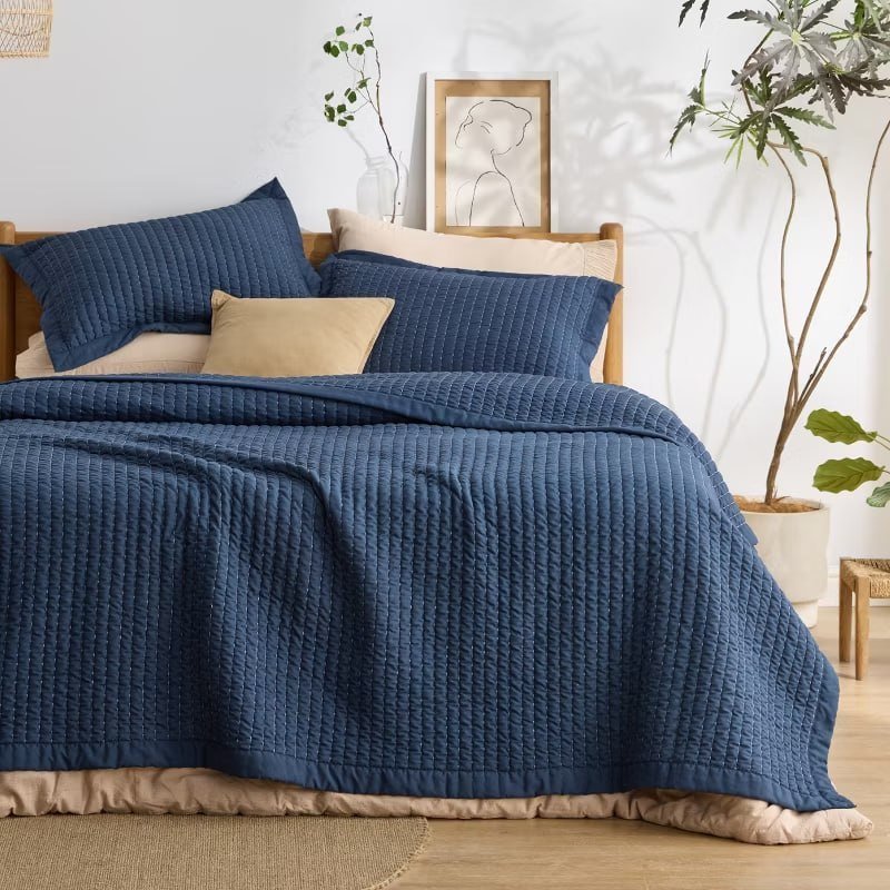 Bedsure Farmhouse Quilt Set King - Super Soft Microfiber Bedspread with 2 Pillow Shams, Navy king size