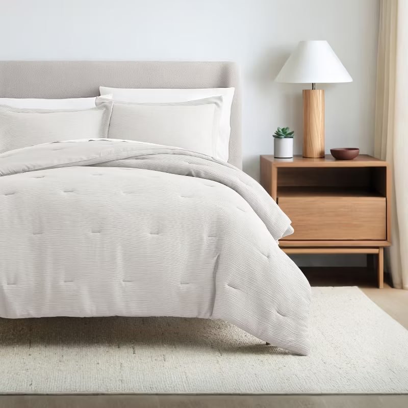 Cloud Weave Textured Comforter Set, Plush All-Season Down Alternative, Ultra Soft, 3-Piece Set - Becky Cameron, Tan, Full/Queen