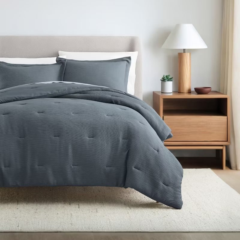 Cloud Weave Textured Comforter Set, Plush All-Season Down Alternative, Ultra Soft, 3-Piece Set - Becky Cameron, Tan, Full/Queen
