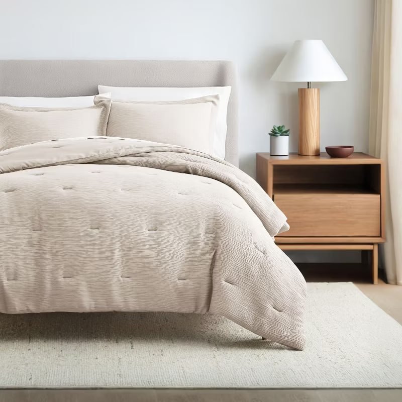 Cloud Weave Textured Comforter Set, Plush All-Season Down Alternative, Ultra Soft, 3-Piece Set - Becky Cameron, Dune, King/California King