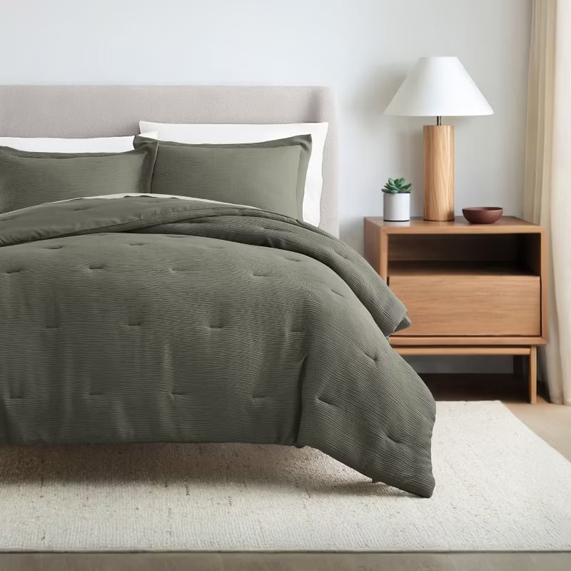Cloud Weave Textured Comforter Set, Plush All-Season Down Alternative, Ultra Soft, 3-Piece Set - Becky Cameron, Dune, King/California King