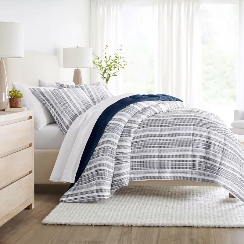 Farmhouse Dreams Geometric Reversible Soft Comforter Sets - Becky Cameron, Farmhouse Dreams / Navy, Full/Queen