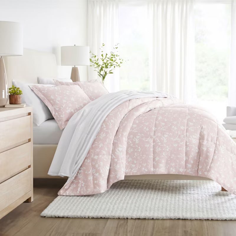 Floral Reversible Ultra Soft Comforter Sets, Down Alternative - Becky Cameron, Magnolia Grey / Light Gray, King/California King