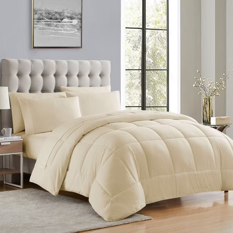 7 Piece Bed in a Bag Solid Color Comforter & Sheet Set Soft All Season Bedding, King, Misty Blue