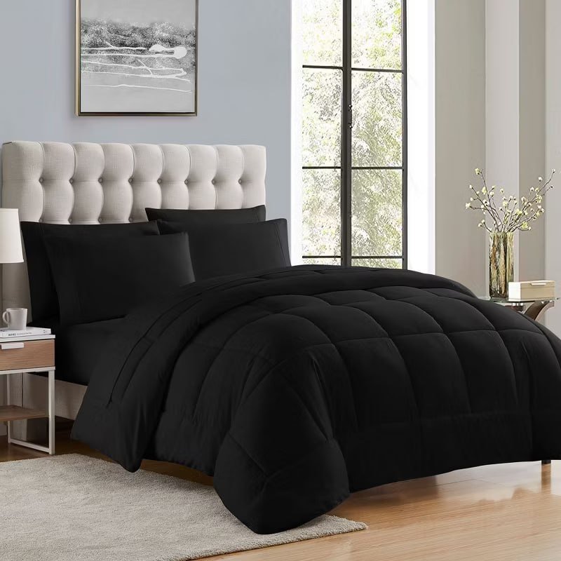 7 Piece Bed in a Bag Solid Color Comforter & Sheet Set Soft All Season Bedding, King, Misty Blue