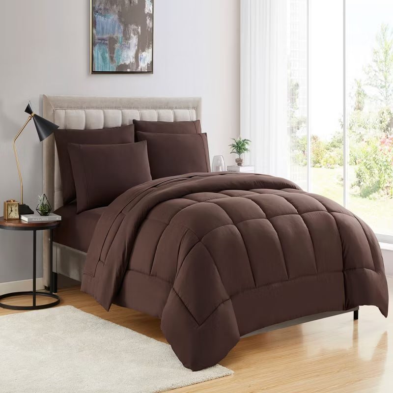 7 Piece Bed in a Bag Solid Color Comforter & Sheet Set Soft All Season Bedding, King, Misty Blue