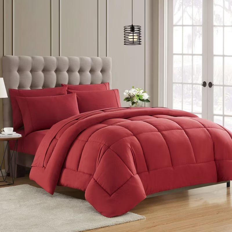 7 Piece Bed in a Bag Solid Color Comforter & Sheet Set Soft All Season Bedding, King, Misty Blue
