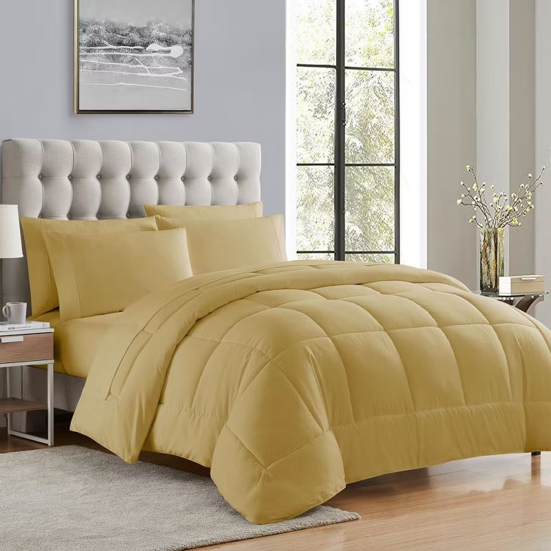 7 Piece Bed in a Bag Solid Color Comforter & Sheet Set Soft All Season Bedding, King, Misty Blue