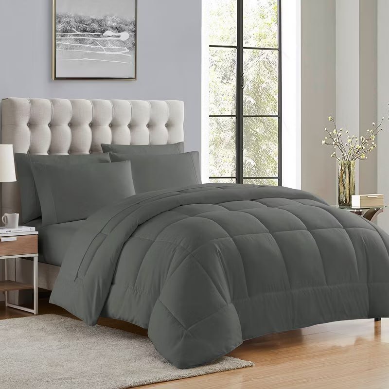 7 Piece Bed in a Bag Solid Color Comforter & Sheet Set Soft All Season Bedding, King, Misty Blue