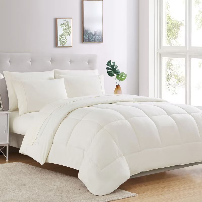 7 Piece Bed in a Bag Solid Color Comforter & Sheet Set Soft All Season Bedding, King, Misty Blue