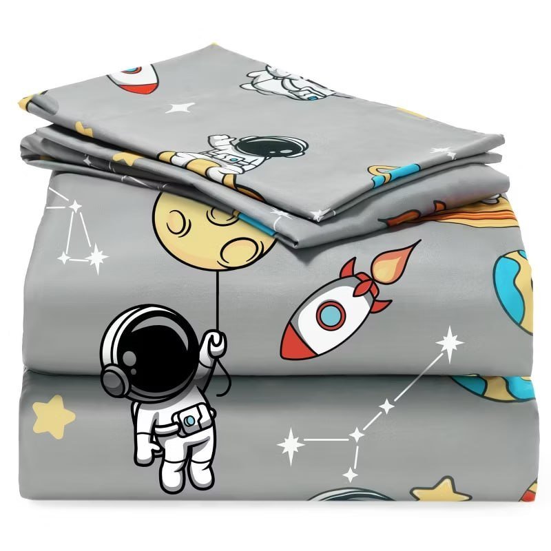 Joyfy Kids Twin Sheet Set Astronaut 3 Piece Bed Sheets Deep Pocket Wrinkle Free Cozy Toddler Bedding Set Soft Microfiber Fade Resistant Breathable